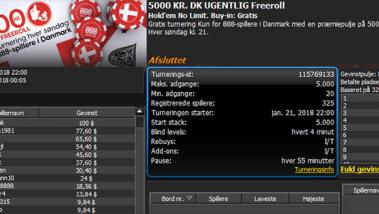 Dakadak vinder 5000 kr. freeroll turnering #12  hos 888poker.dk